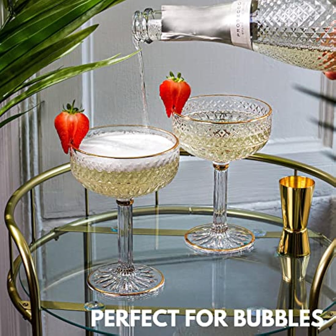 Vemacity Art Deco Crystal Coupe Glasses - Set of 2 Martini Glasses with Gold Rim