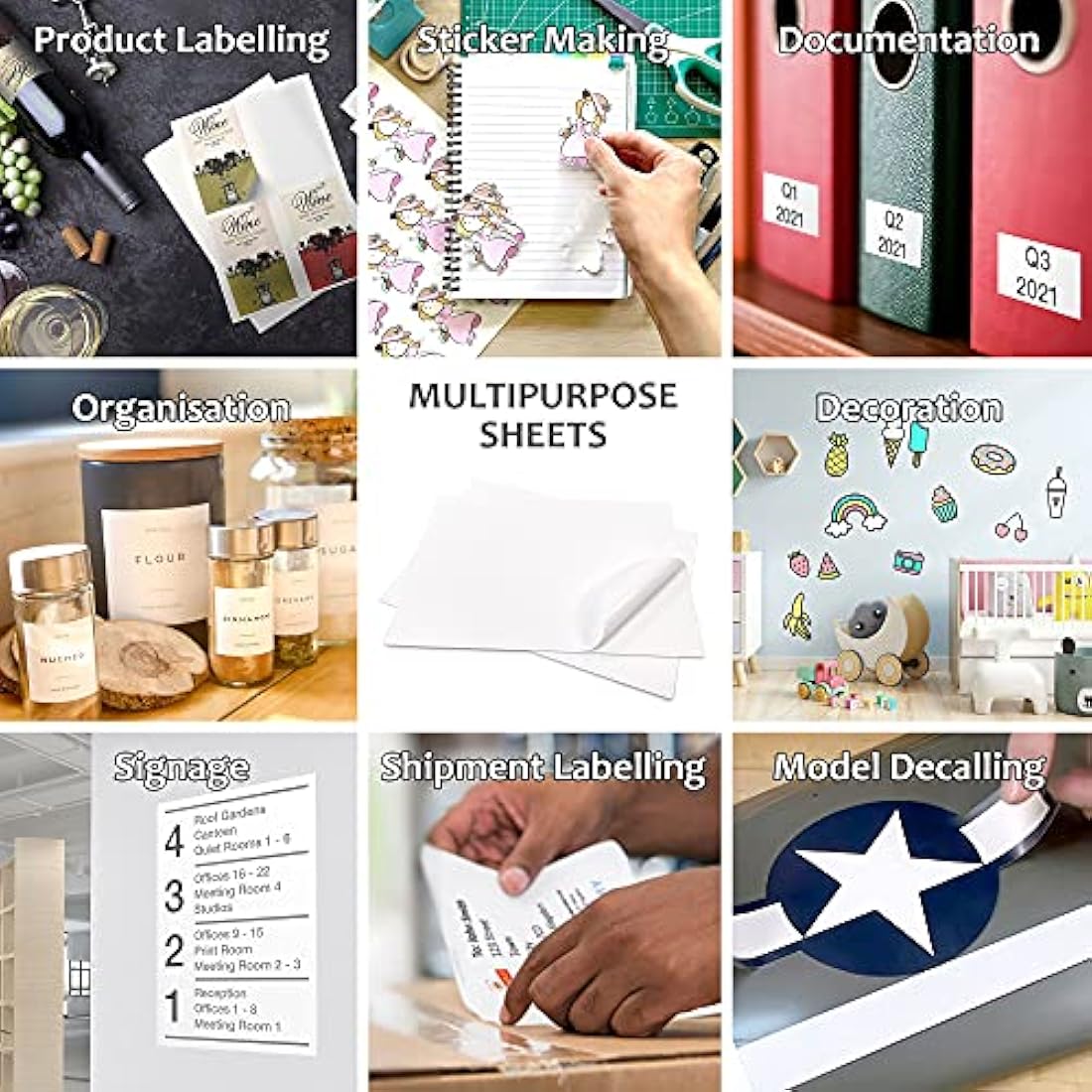 Evergreen Goods A4 White Glossy Sticker Paper | 500 Sheets Splashproof