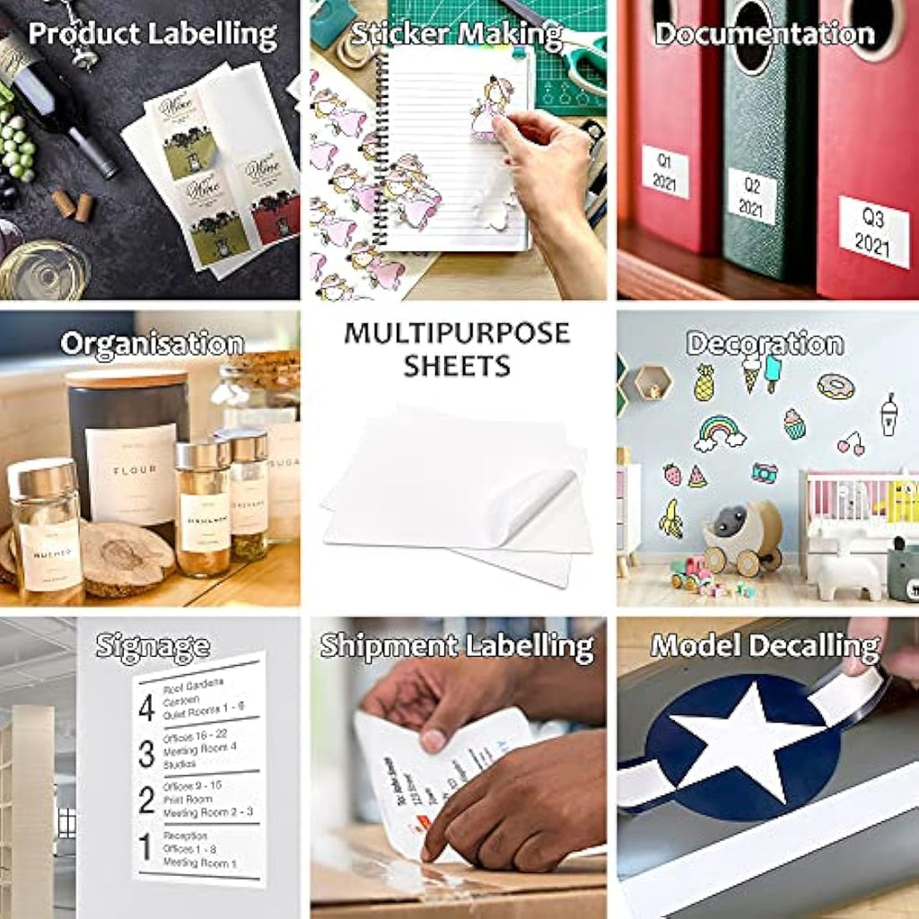 Evergreen Goods A4 White Glossy Sticker Paper – 200 Splashproof Sheets