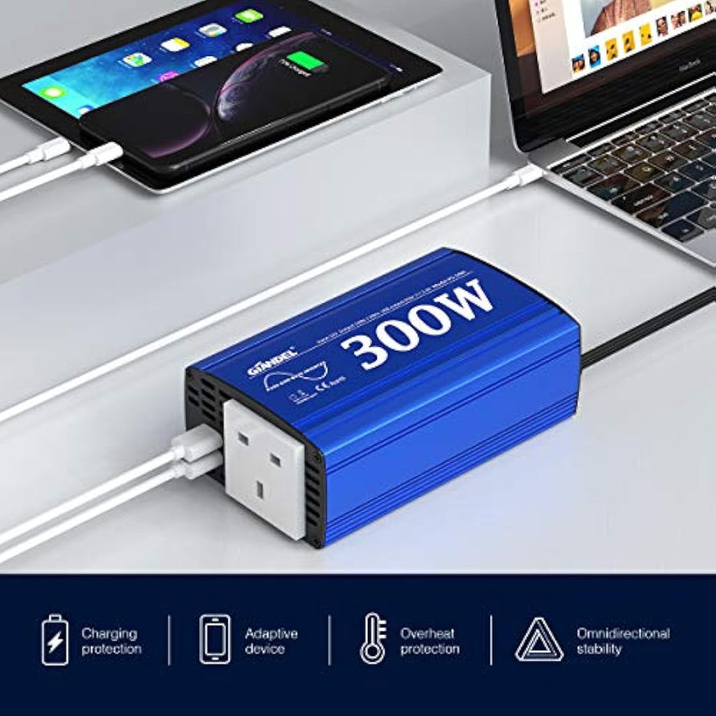 Giandel 300W Pure Sine Wave Power Inverter | 12V DC to 240V AC Car Adapter