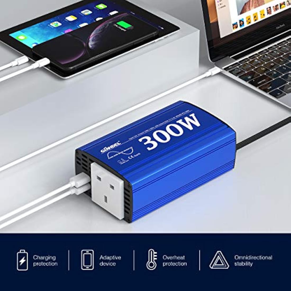 Giandel 300W Pure Sine Wave Power Inverter | 12V DC to 240V AC Car Adapter