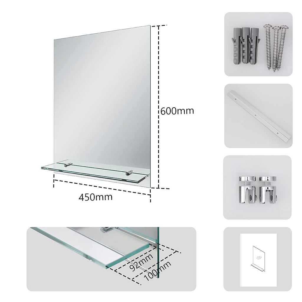 EMKE Frameless Bathroom Mirror with Shelf | Rectangle Vanity 45x60cm