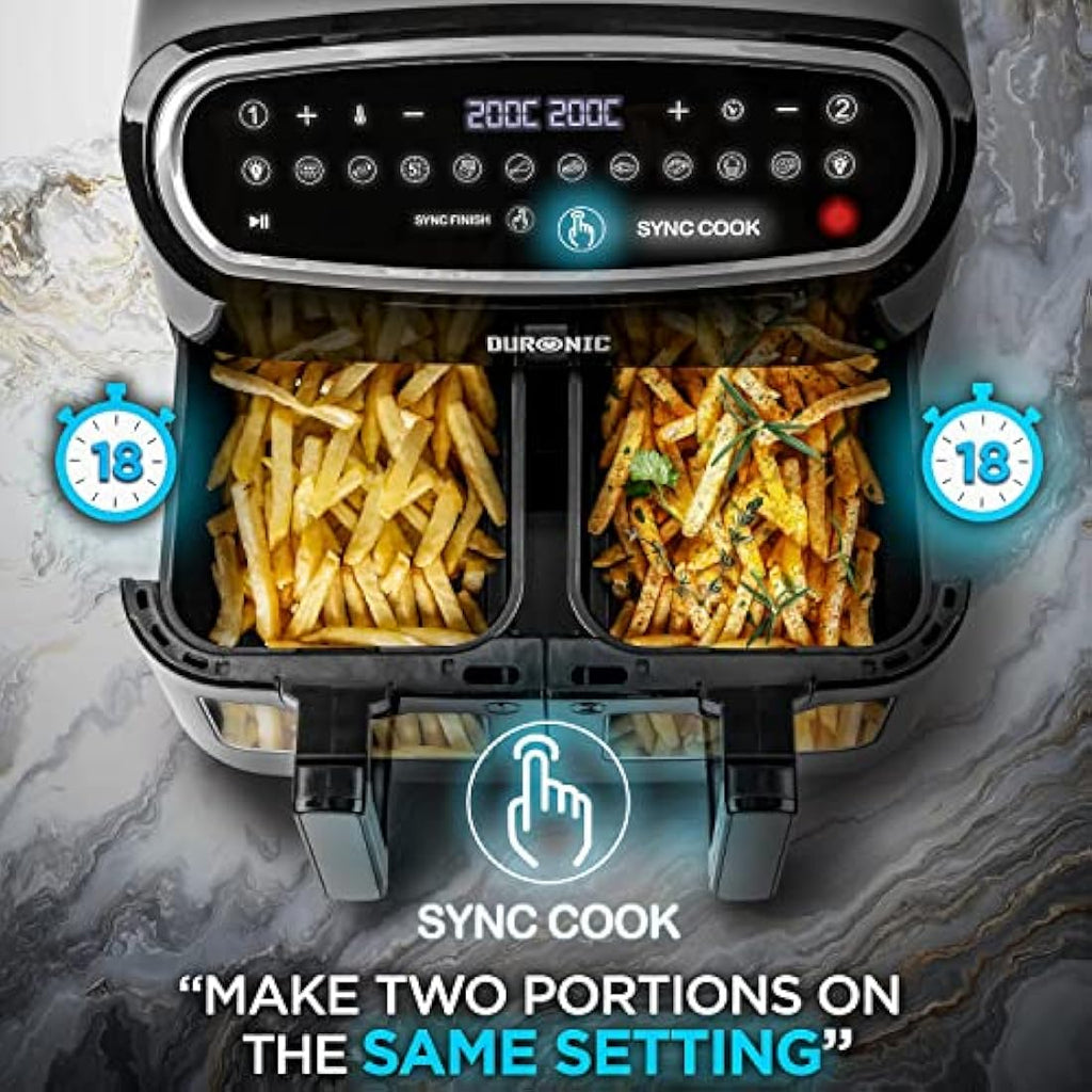 Duronic AF34 Triple Drawer 10L Digital Air Fryer | Dual Zone Visual Window