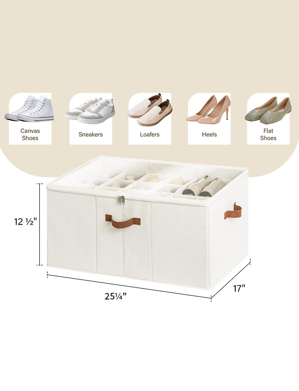 StorageWorks Extra Large Shoe Organizer with Adjustable Dividers – Beige
