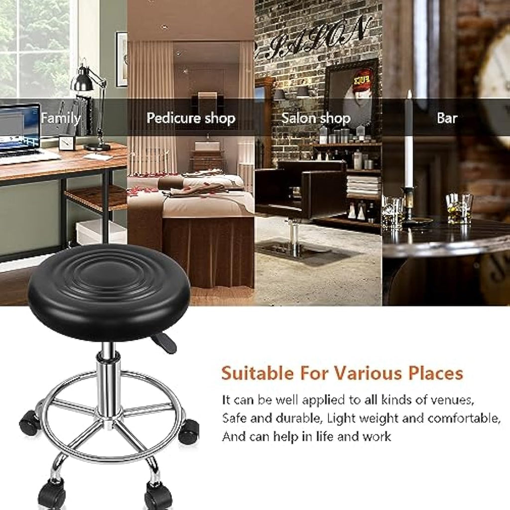 KKTONER PU Leather Rolling Stool - Adjustable Swivel Salon Task Chair