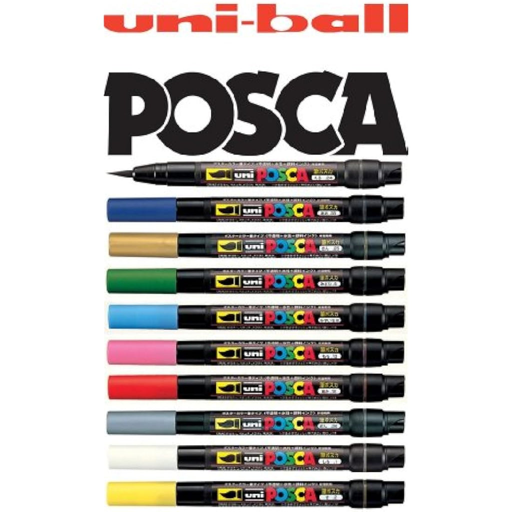 Uni-Ball Posca PCF-350 Brush Tip Marker Pens - 10 Color Set