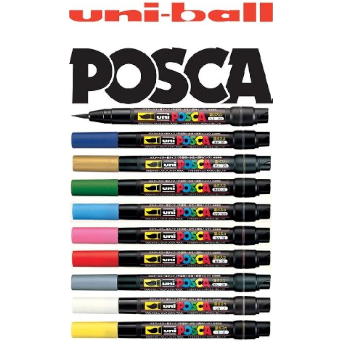Uni-Ball Posca PCF-350 Brush Tip Marker Pens - 10 Color Set