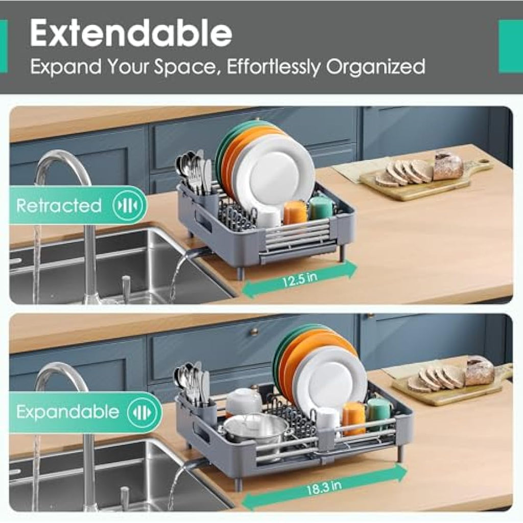 KINGRACK Extendable Dish Drying Rack | Stainless Steel Drainer in Gray