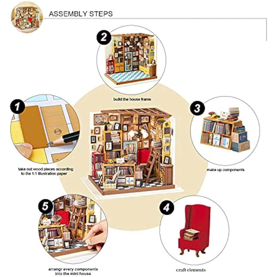 Rolife Sam's Study DIY Miniature Dollhouse Kit – Wooden Book Store Model