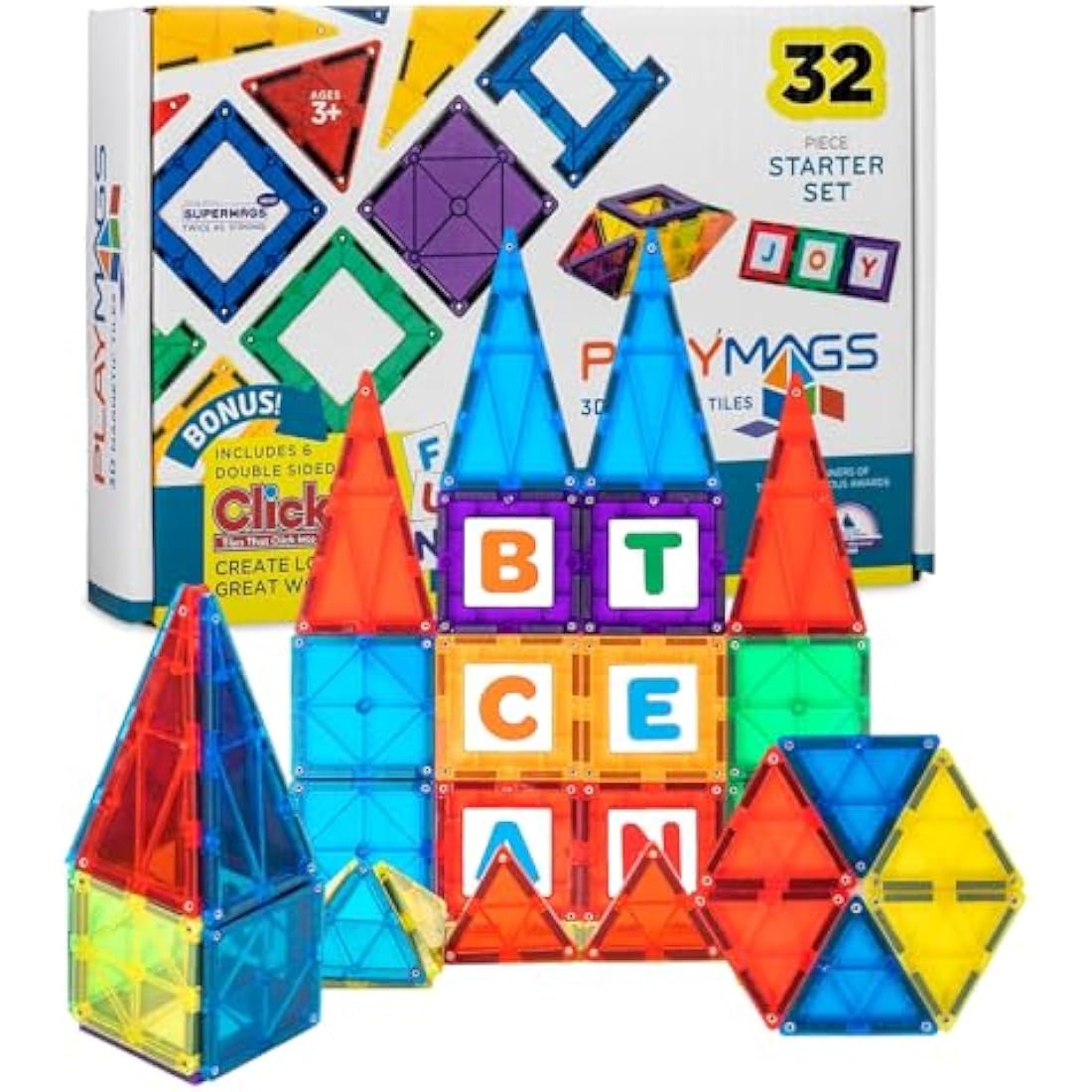 Playmags 38-Piece Magnetic Building Tiles Set – Educational STEM Toys