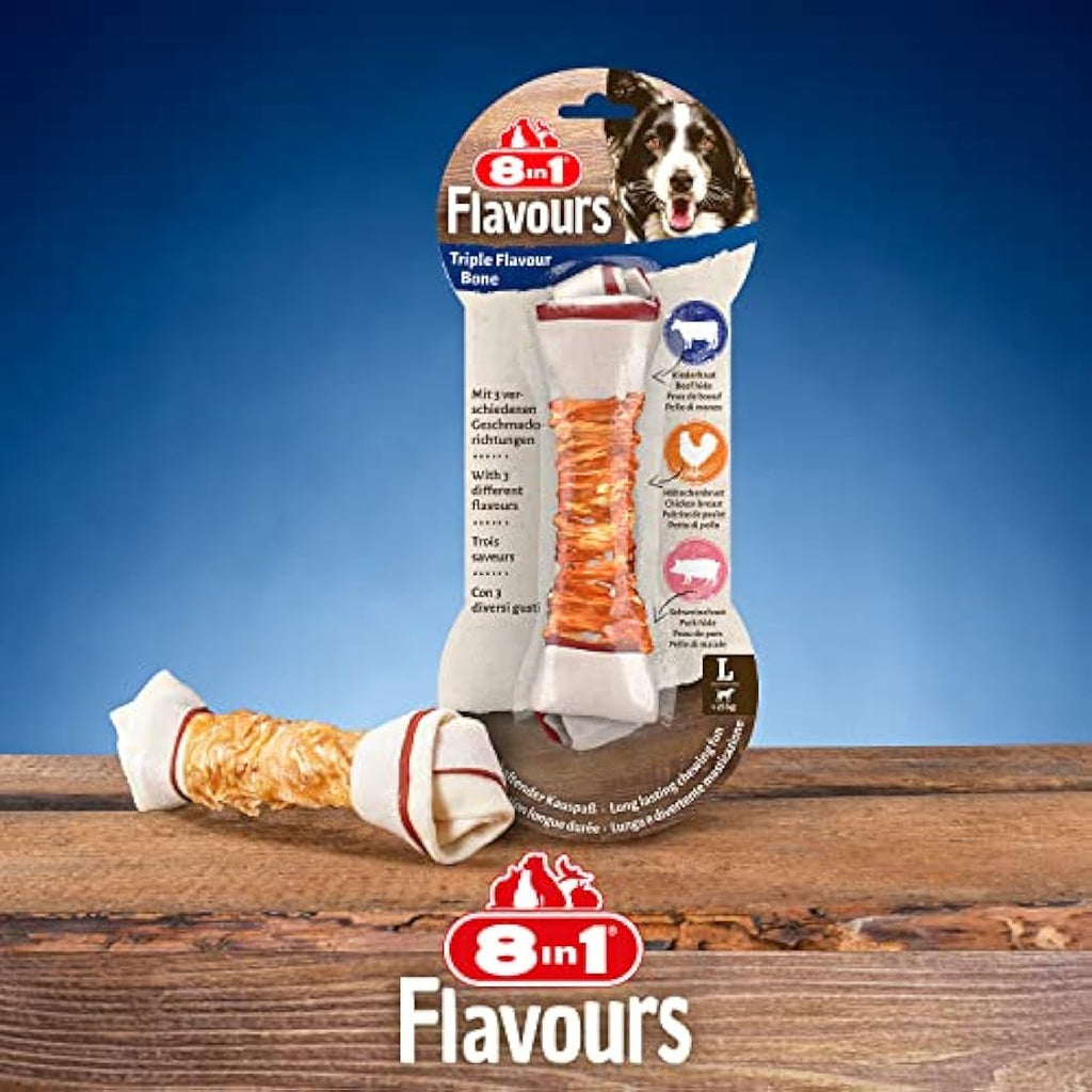 8in1 Triple Flavour Bone L – Chicken, Pork & Beef Hide Dog Chew