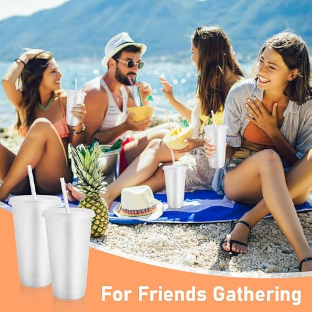Jolof Store 24 Pcs Glitter Reusable Cups with Lids and Straws | 24 oz