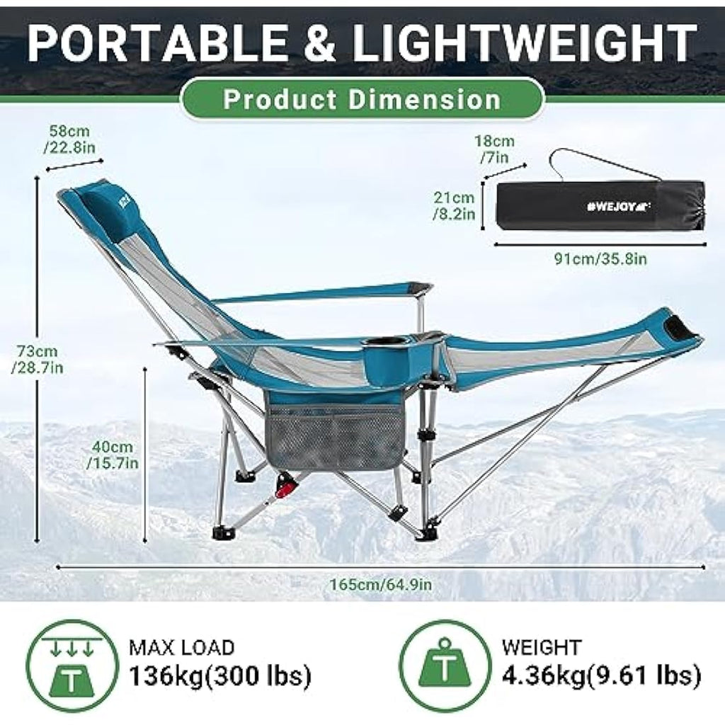 WEJOY Folding Recliner Camping Chairs with Footrest, Cyan - Set of 2