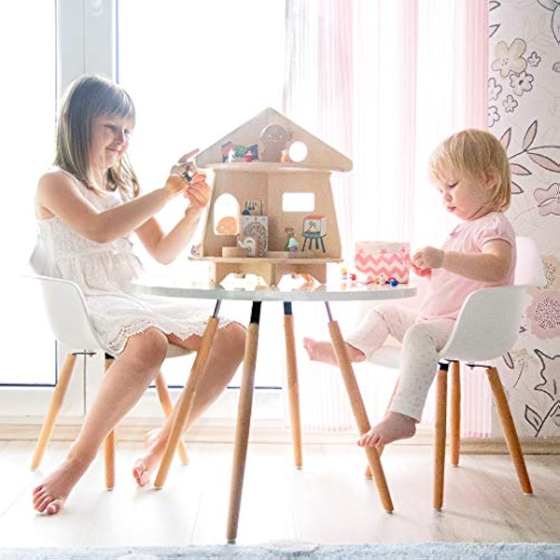 Oribel PortaPlay House of Fun Wooden Dollhouse – 2-Story Birch Wood