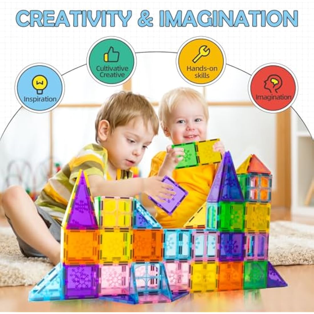 Xekel 120PCS Magnetic Building Blocks - 3D STEM Educational Tiles Set