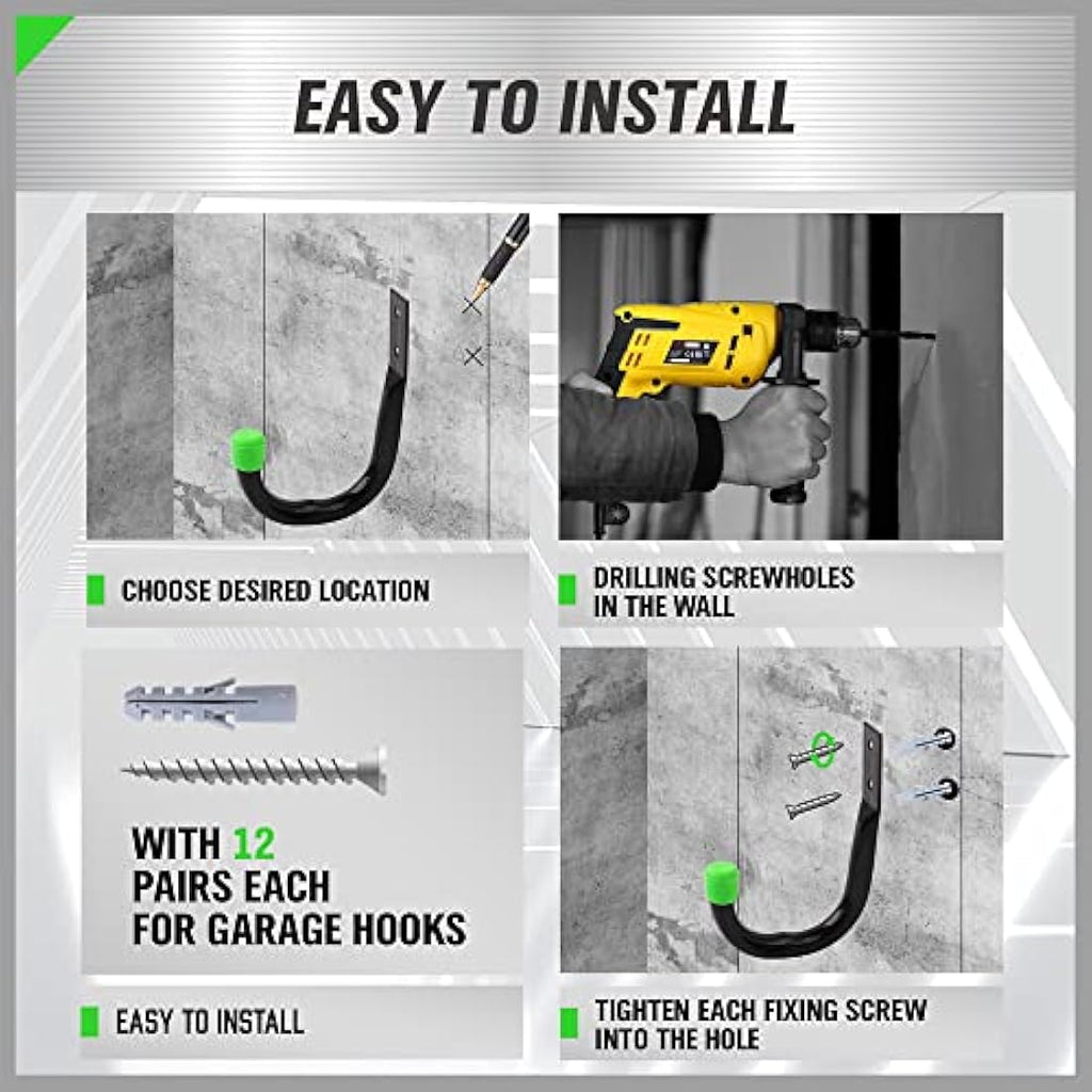Heavy Duty Garage Storage Utility Hooks - 6 Pack Black Metal