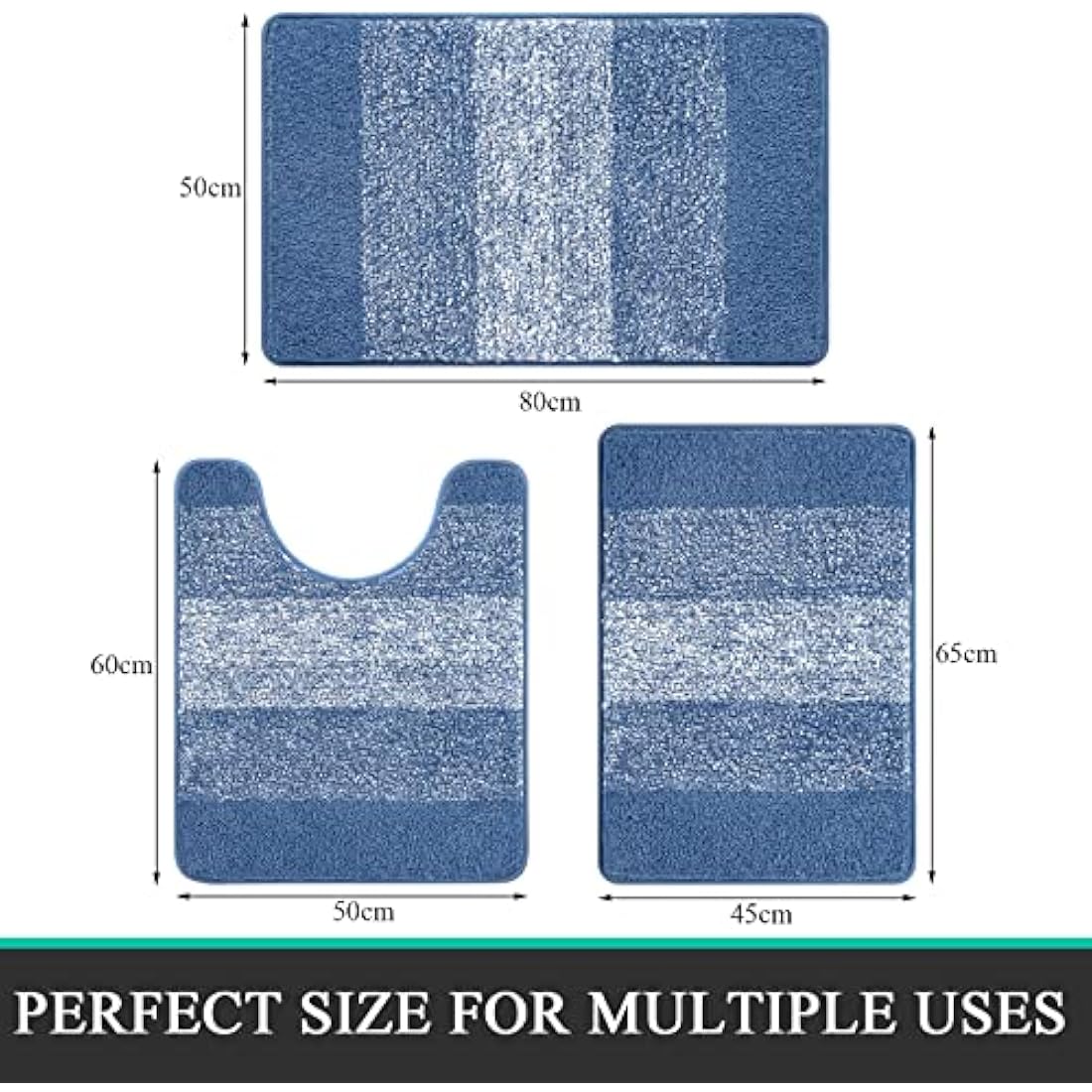 Enyhom 3-Piece Microfiber Bath Mat Set | Non-Slip Absorbent Rugs, Blue