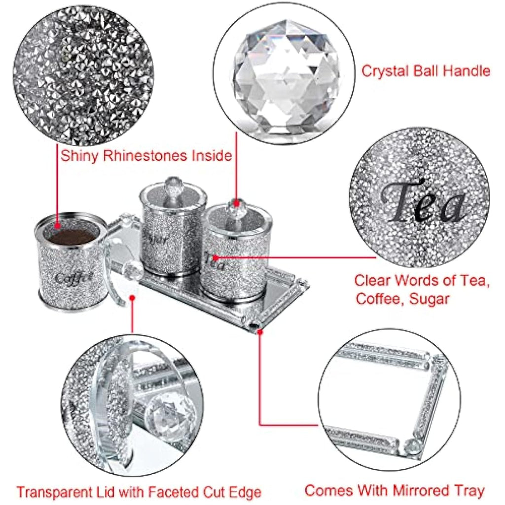 Jolof Store Crushed Diamond Glass Kitchen Canisters with Tray - Set of 4