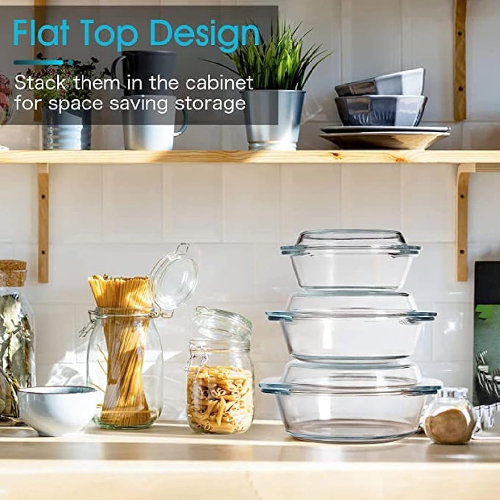 Jolof Store Tempered Glass Casserole Dish Set with Lids – 3 Piece Set
