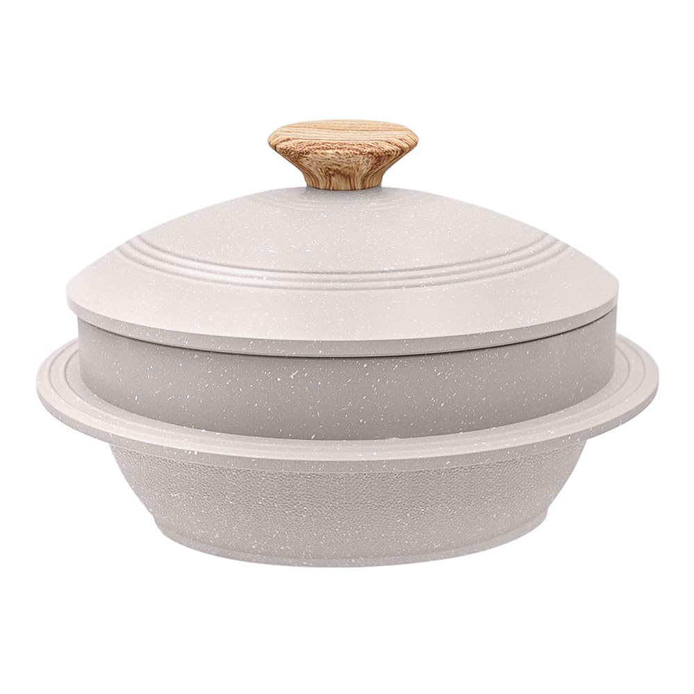 Bobikuke 24cm Non-Stick Cast Aluminum Casserole Dish with Lid – White