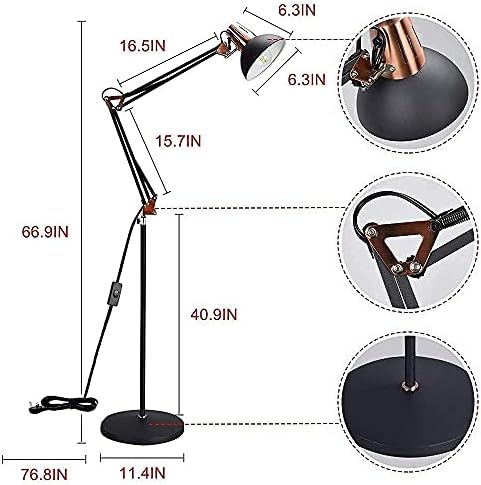 Jolof Store Modern Grey-Black Copper Adjustable LED Reading Floor Lamp