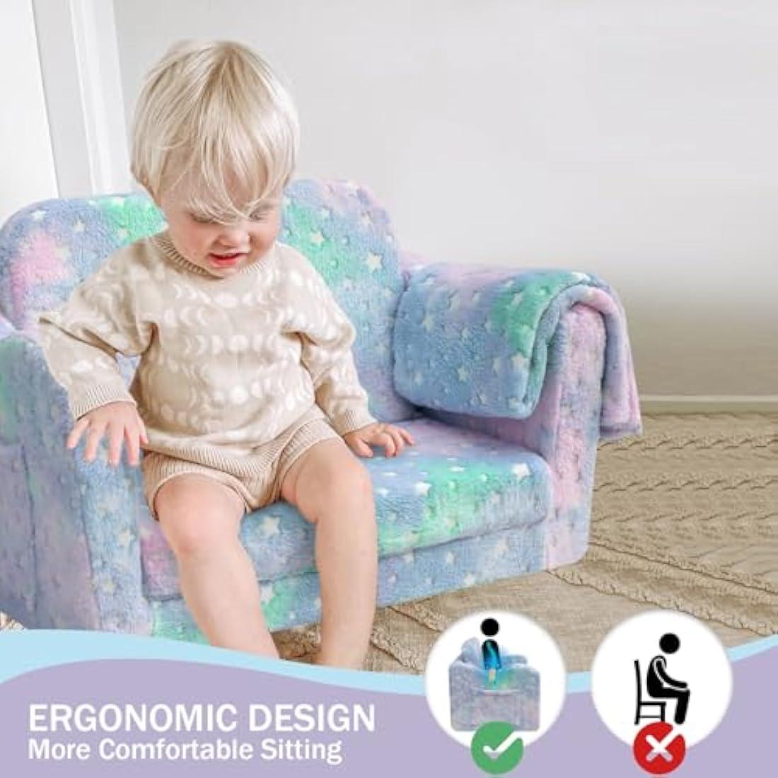 MeMoreCool Kids Sofa Bed – Glow in The Dark Convertible Toddler Lounger