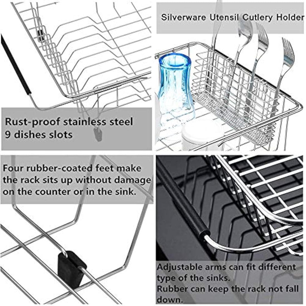 SANNO Expandable Dish Drying Rack | Rustproof 304 Stainless Steel Drainer