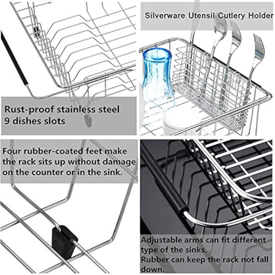SANNO Expandable Dish Drying Rack | Rustproof 304 Stainless Steel Drainer