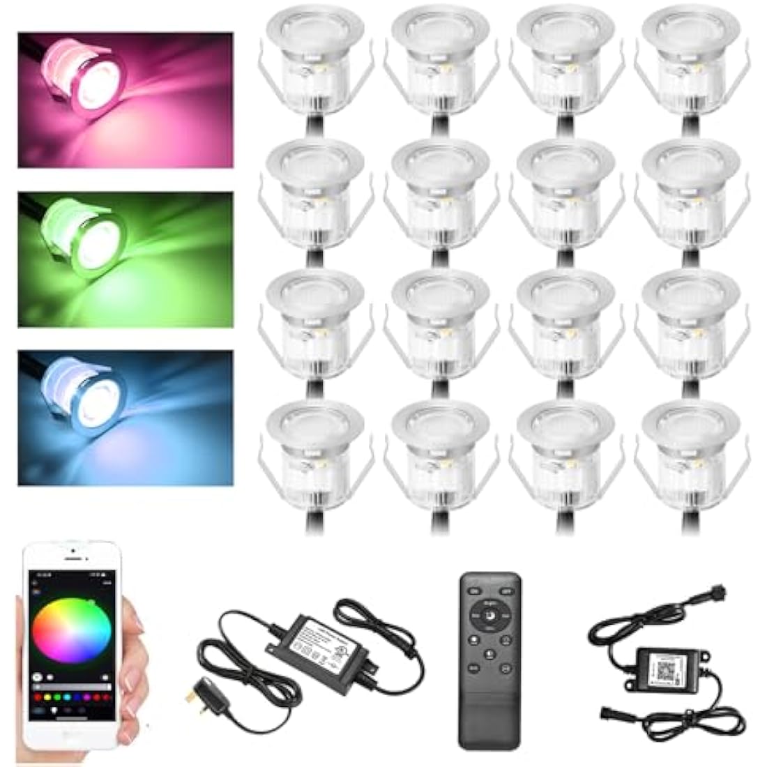 GEYUEYA RGB LED Deck Lights – Bluetooth App Control IP67 Waterproof 20pk