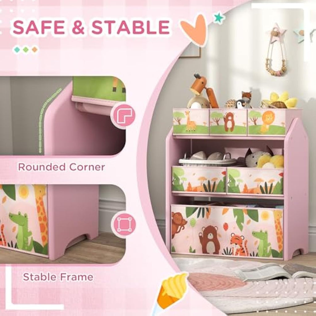 AIYAPLAY 3-Tier Kids Toy Storage Unit | 6 Removable Boxes - Pink