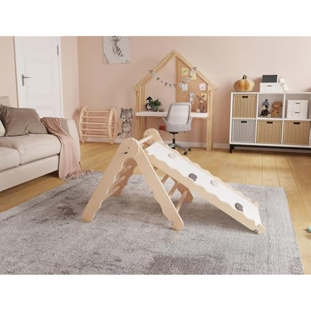 MAMOI Wooden Indoor Climbing Triangle with Slide for Kids and Toddlers