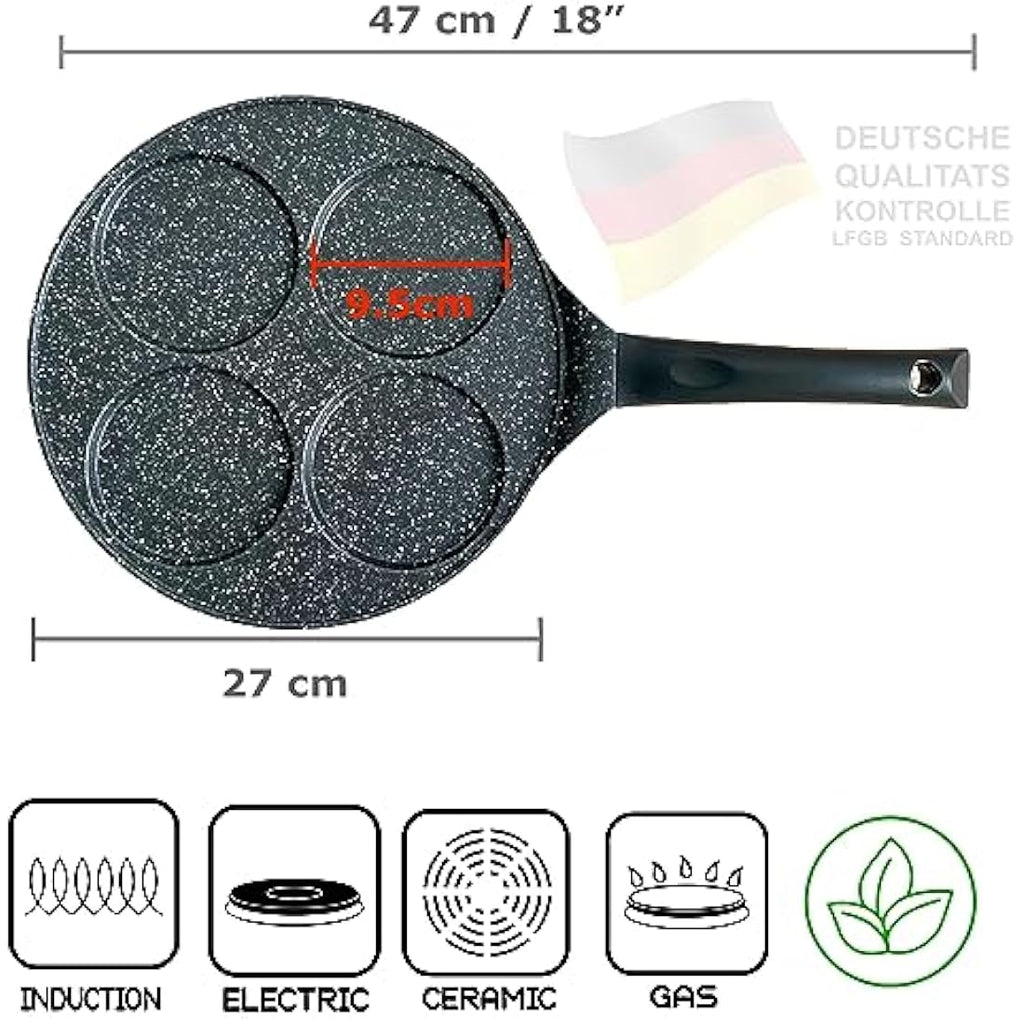 INTIGNIS 4-Hole Non-Stick Pancake Pan | Induction Ceramic Crepe Maker