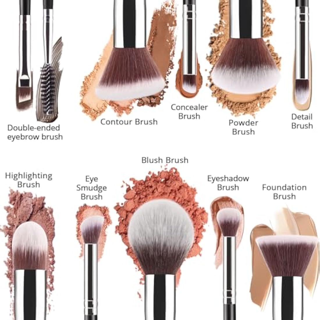 BEAKEY 12Pcs Makeup Brush Set with 2 Sponges | Synthetic Kabuki Kit