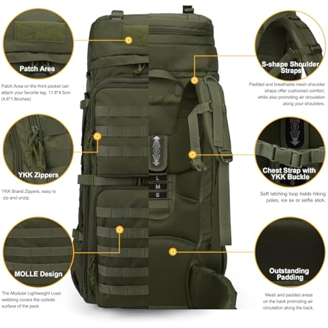 Mardingtop 75L Tactical Backpack | 600D Polyester Military Rucksack