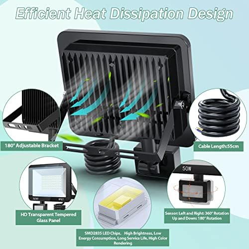 YIQIBRO 50W LED Security Lights | IP67 Waterproof Motion Sensor 2-Pack