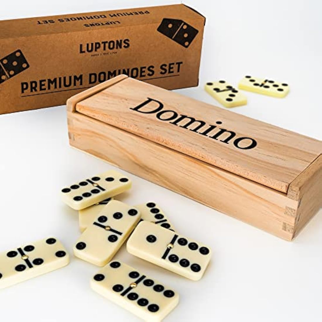 Luptons Double Six Dominoes Set – 28 Piece Game in Wooden Storage Box
