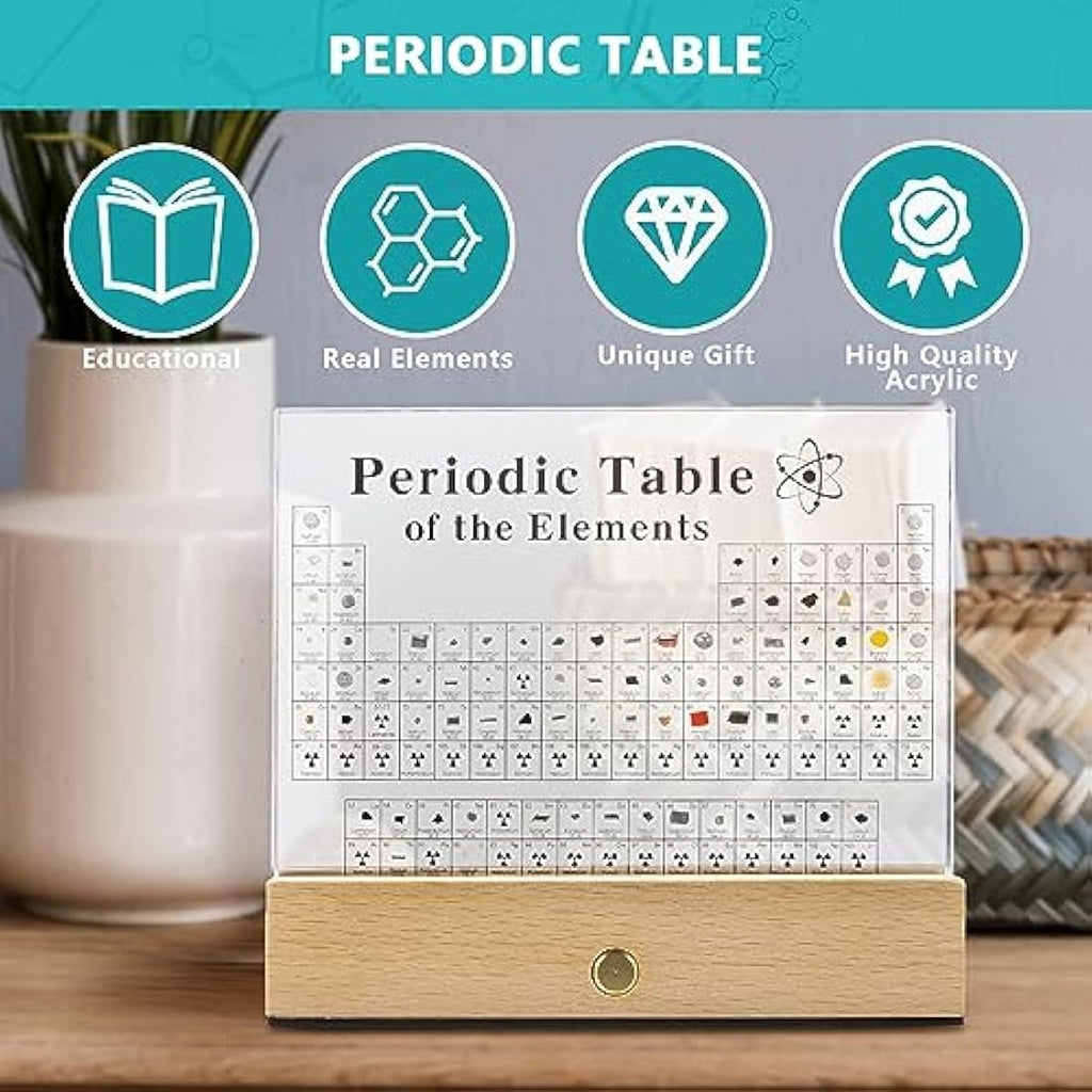Periodic Table with 83 Real Elements & Wooden Stand