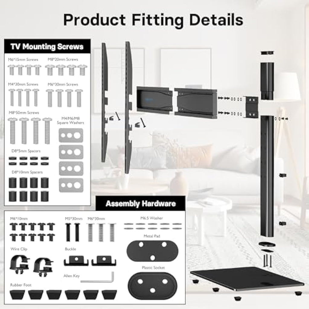 BONTEC Universal TV Stand for 32-65 inch TVs | Height Adjustable Base