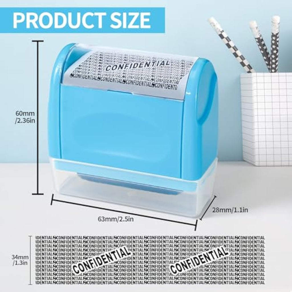 Lindastas Identity Theft Protection Roller Stamp with 3-Pack Refills - Blue