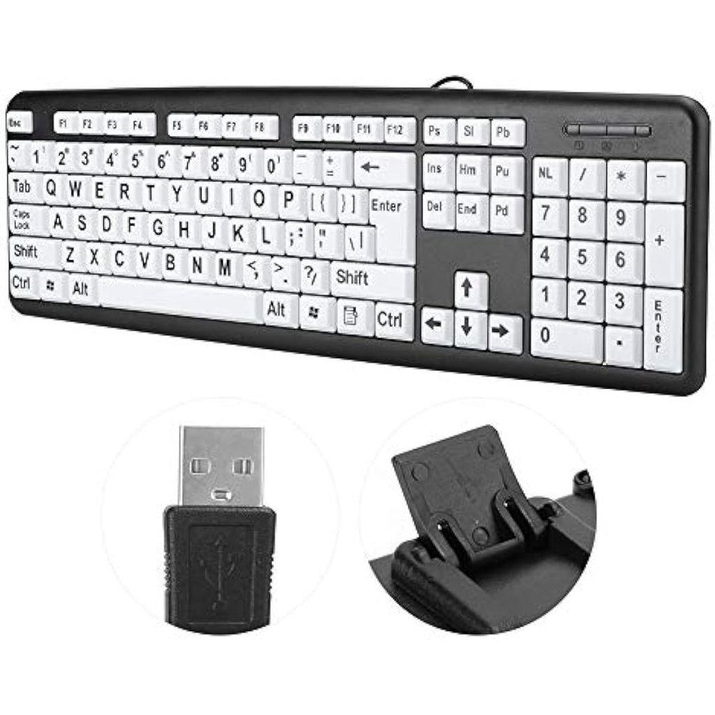 Jolof Store Large Print Wired Keyboard – High Contrast for Seniors