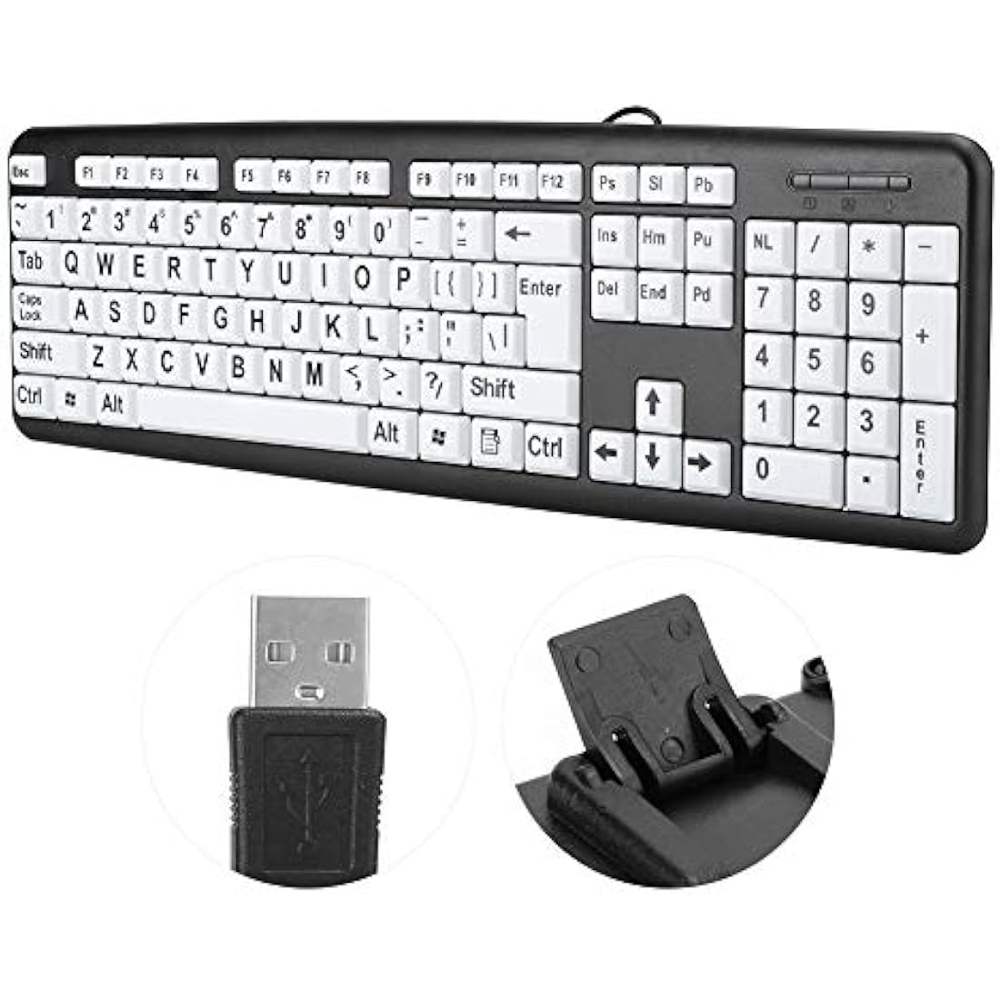 Jolof Store Large Print Wired Keyboard – High Contrast for Seniors