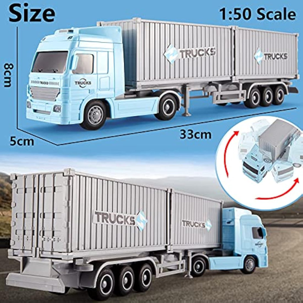 HERSITY 1:50 Friction Powered Container Truck Toy with Lights & Sounds