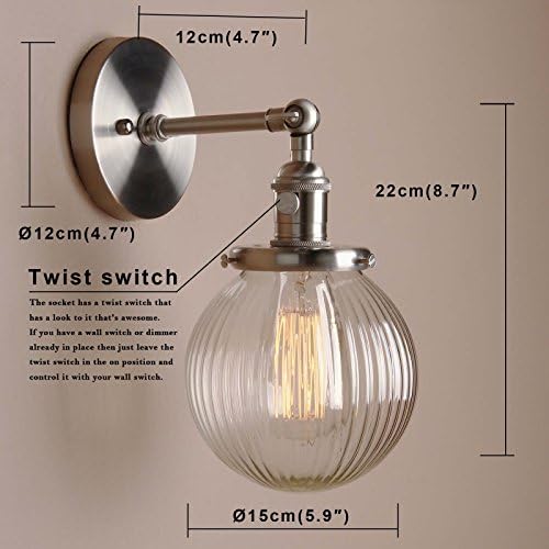Industrial Vintage Wall Sconce | 15cm Ribbed Glass Globe
