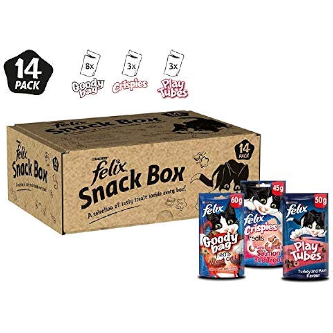 Felix Cat Treat Snack Box - Mixed Flavours & Textures (14 x 765g Packs)