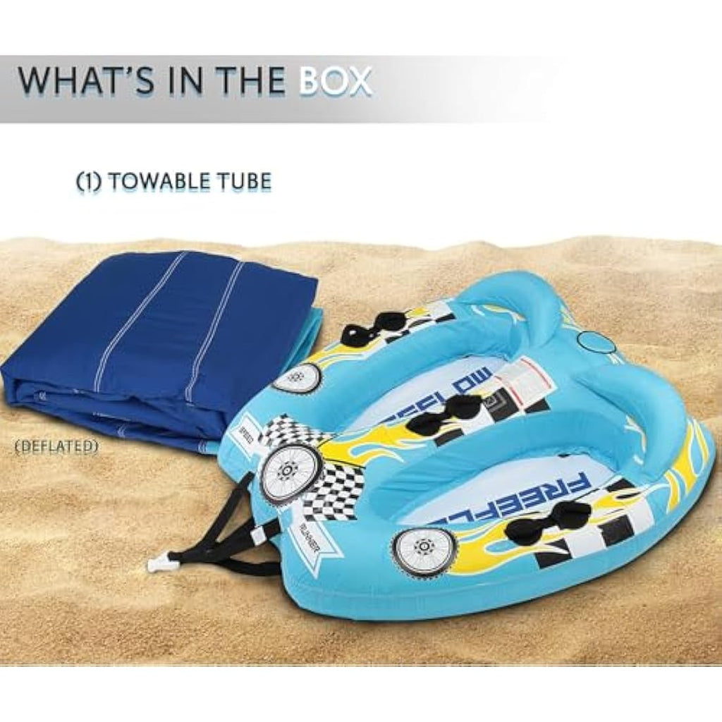 SereneLife 2-Person Inflatable Towable Tube – Blue PVC Water Raft