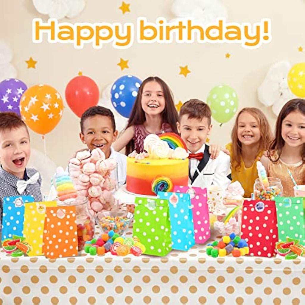 TOOELMON 50pcs Kraft Paper Party Bags with Stickers – Dots Goodie Treat Bags