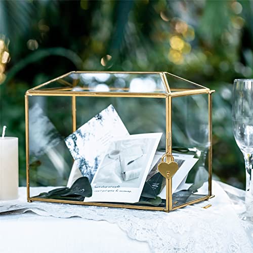Gold Glass Wedding Card Box – Geometric Keepsake with Lock
