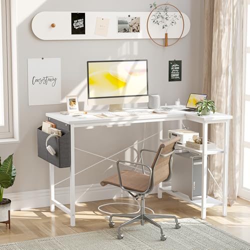 BEXEVUE L-Shaped Corner Computer Desk with Power Outlets & Shelves