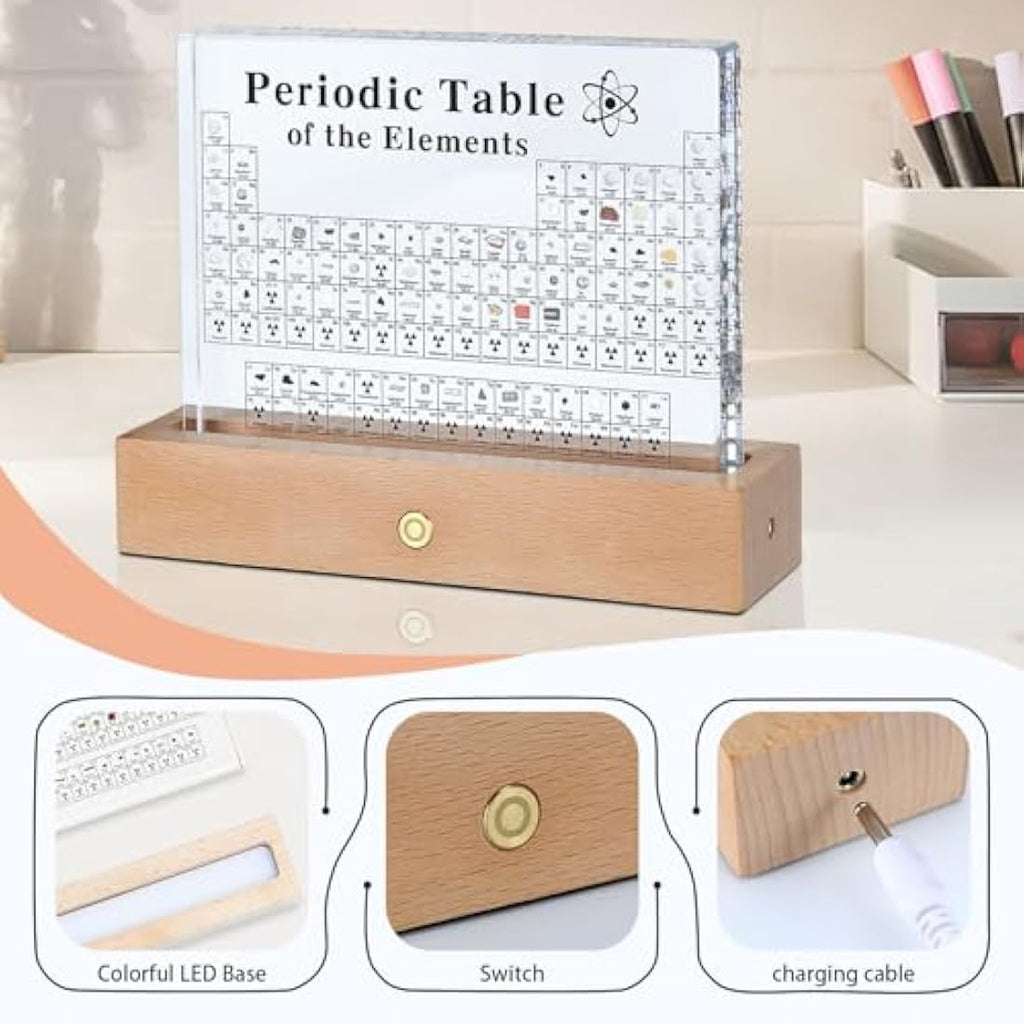 Jolof Store Periodic Table with 83 Real Elements | LED Wooden Holder