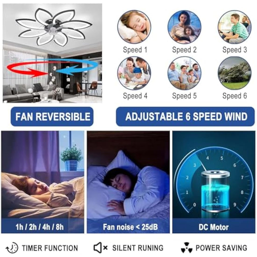 YUNZI Modern Petal Ceiling Fan with Dimmable LED Light and Remote, 90CM